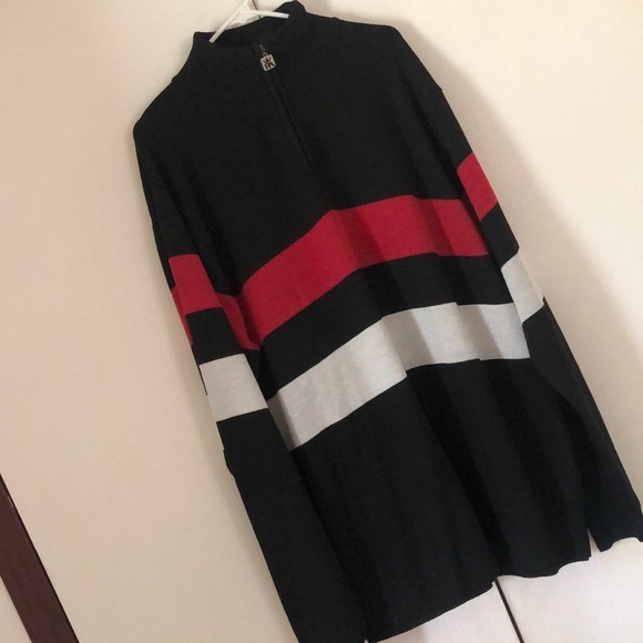 Men’s fall Red ape big & tall striped half zip sweater - Picture 2 of 11